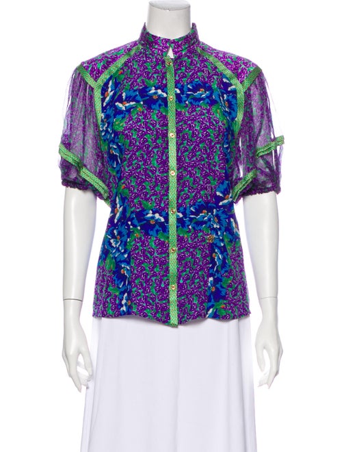 Roberto Cavalli Silk Floral Print Button-Up Top Pu