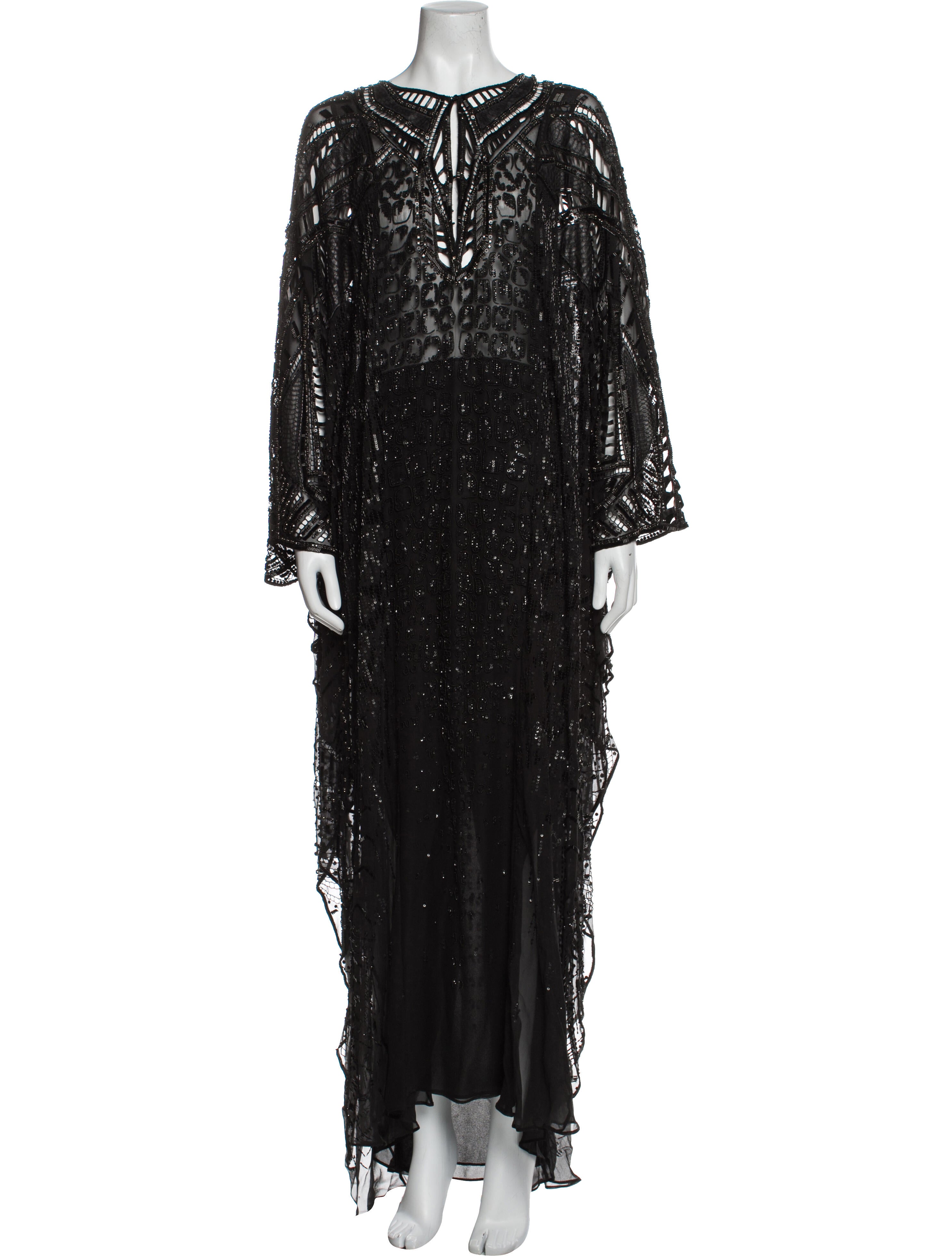 Roberto Cavalli Python-Trimmed Chiffon Kaftan Long Dress - Black Dresses,  Clothing - ROB97910 | The RealReal