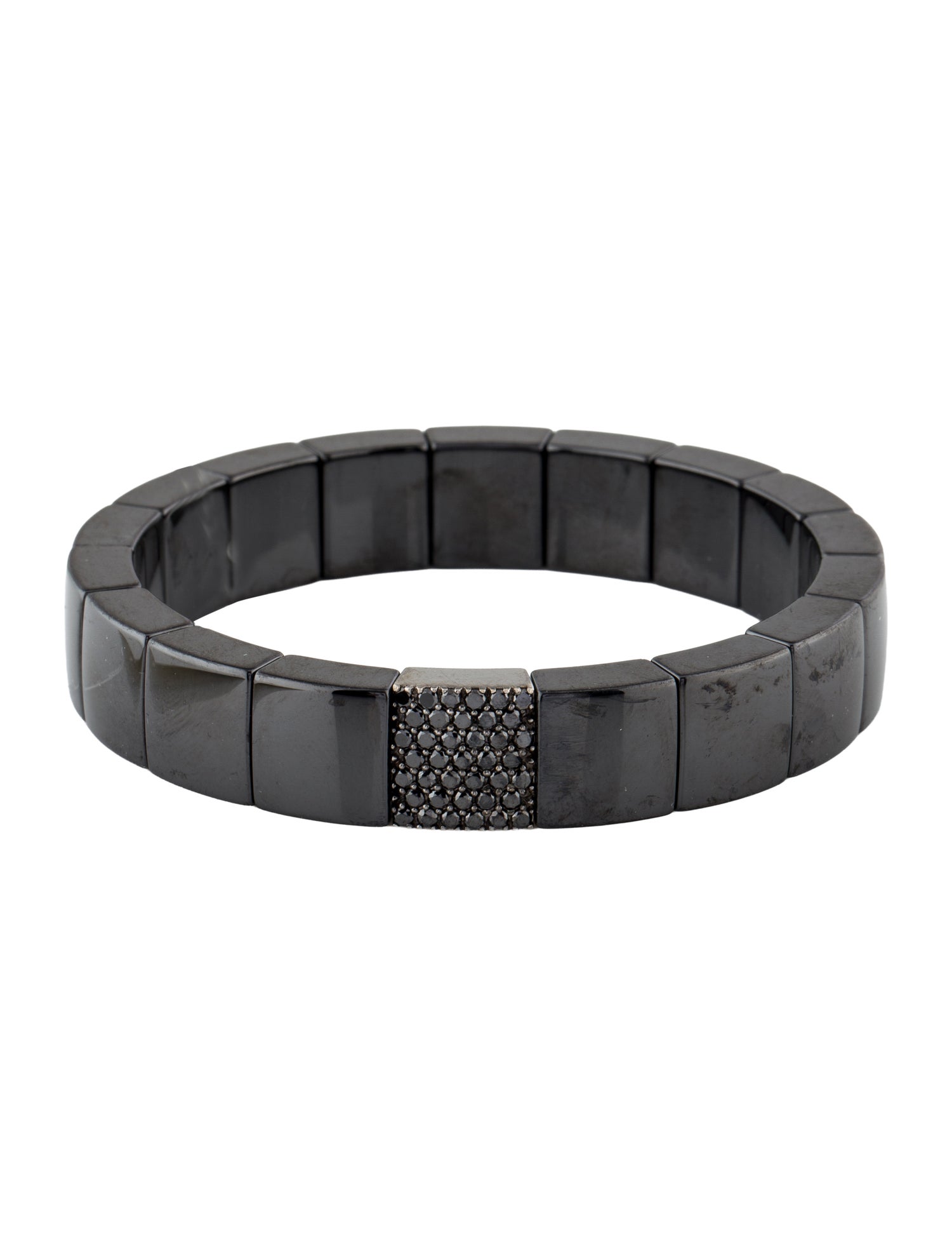 Roberto Demeglio 18K Diamond & Ceramic Station Black Domino Stretch Bracelet