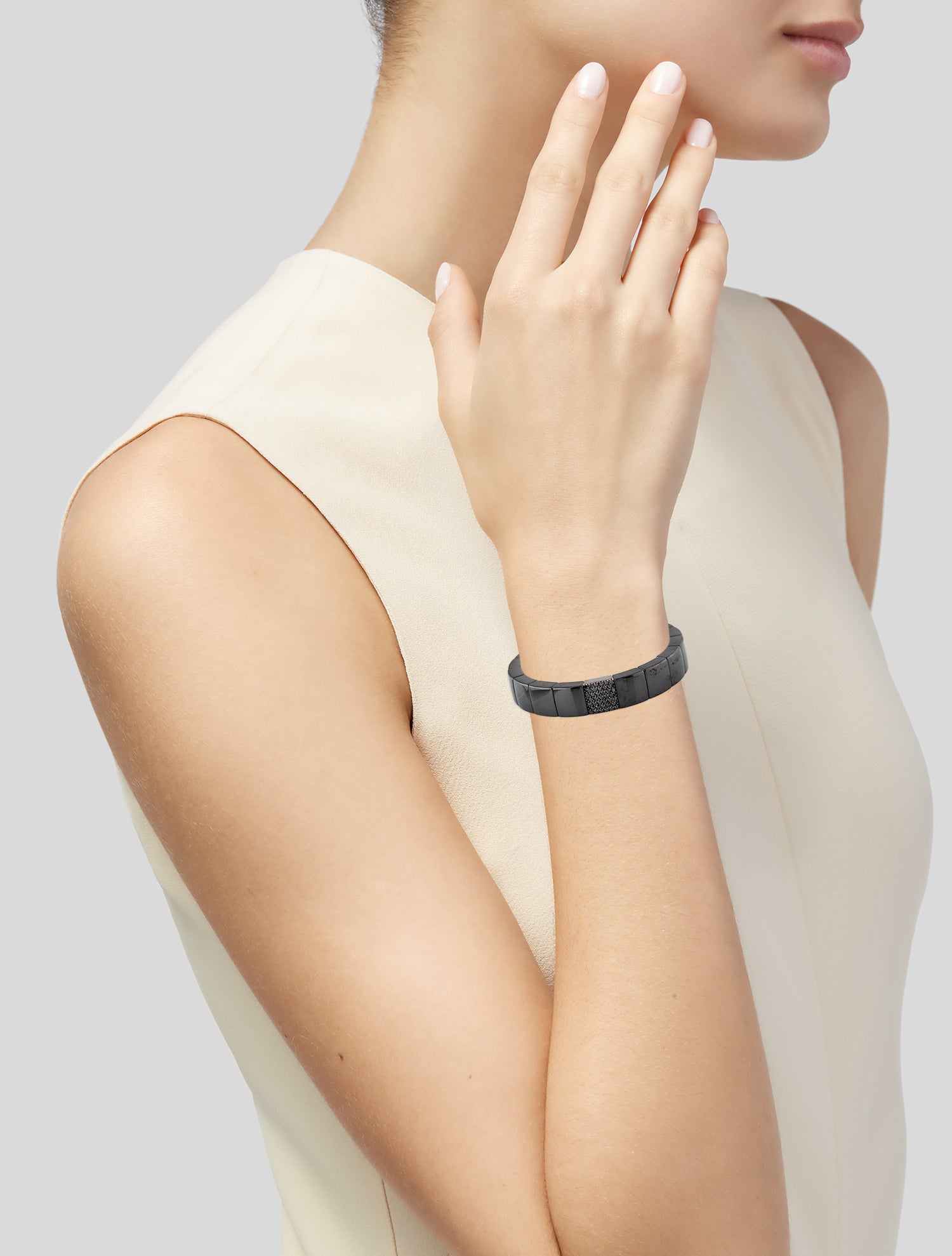 Roberto Demeglio 18K Diamond & Ceramic Station Black Domino Stretch Bracelet