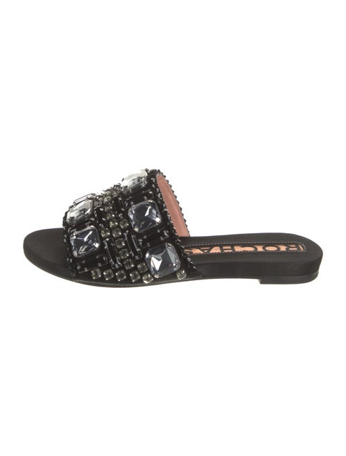Rochas Leather Crystal Embellishments Slides