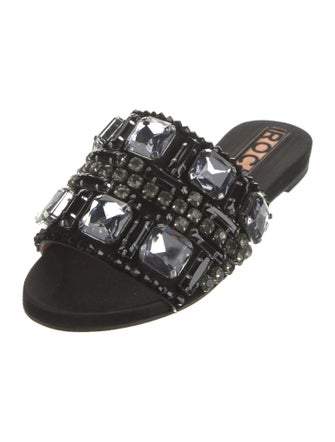 Rochas Leather Crystal Embellishments Slides