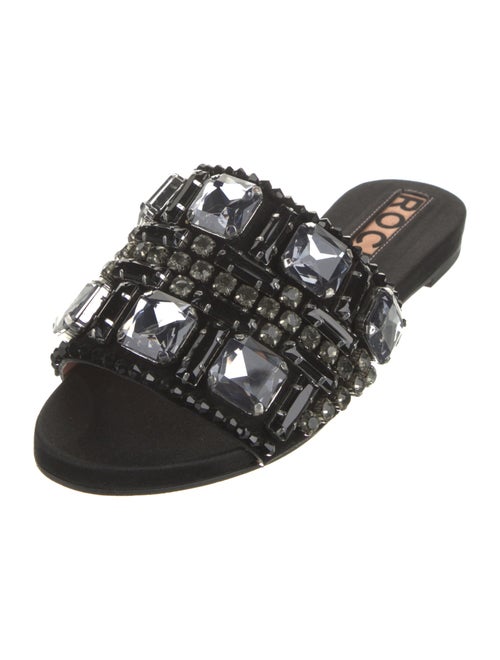 Rochas Leather Crystal Embellishments Slides