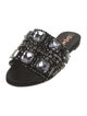 Rochas Leather Crystal Embellishments Slides