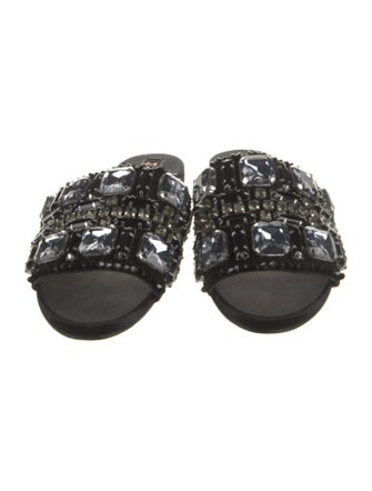 Rochas Leather Crystal Embellishments Slides