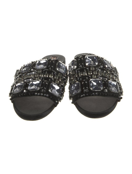 Rochas Leather Crystal Embellishments Slides