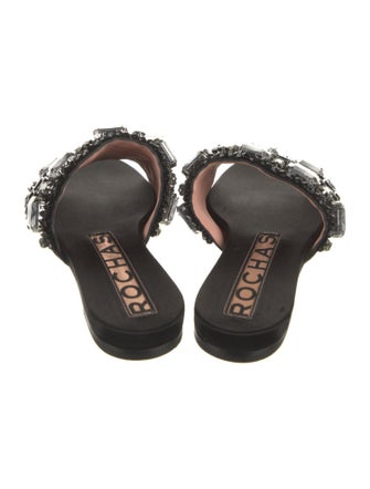 Rochas Leather Crystal Embellishments Slides