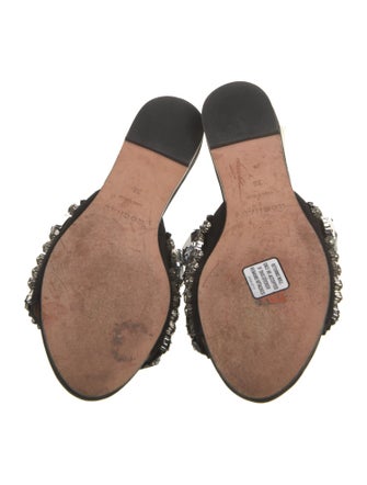 Rochas Leather Crystal Embellishments Slides