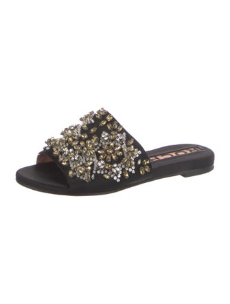 Rochas Satin Crystal Embellishments Slides