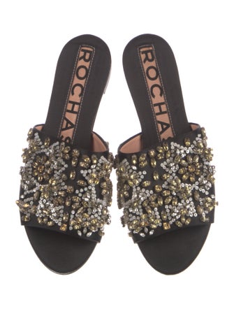 Rochas Satin Crystal Embellishments Slides