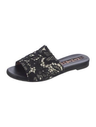 Rochas Lace Pattern Crochet Trim Slides