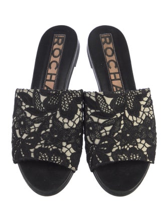Rochas Lace Pattern Crochet Trim Slides