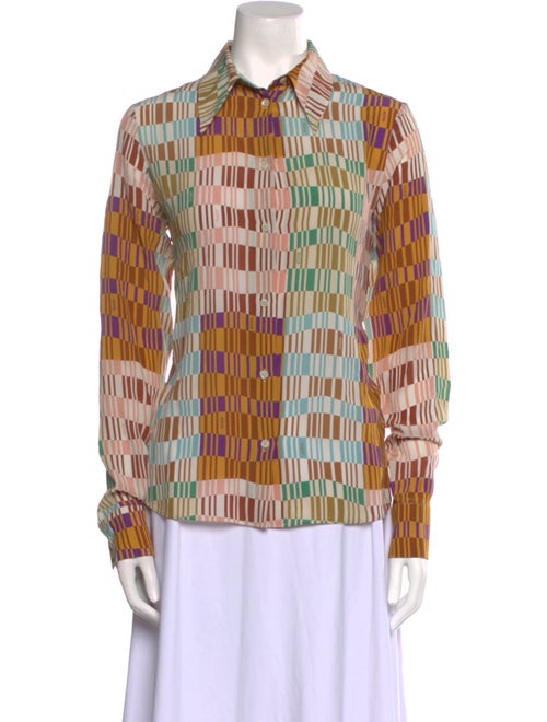 Rochas Printed Long Sleeve Button-Up Top