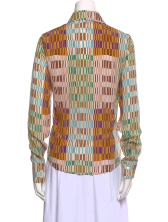 Rochas Printed Long Sleeve Button-Up Top