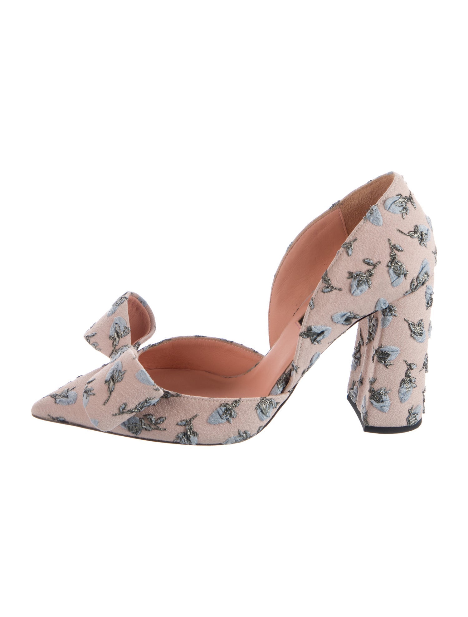 Rochas Floral Print Bow Accents D'Orsay Pumps
