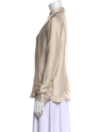 Rochas Silk Long Sleeve Button-Up Top