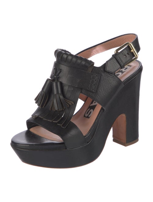 Rochas Leather Tassel Accents Slingback Sandals