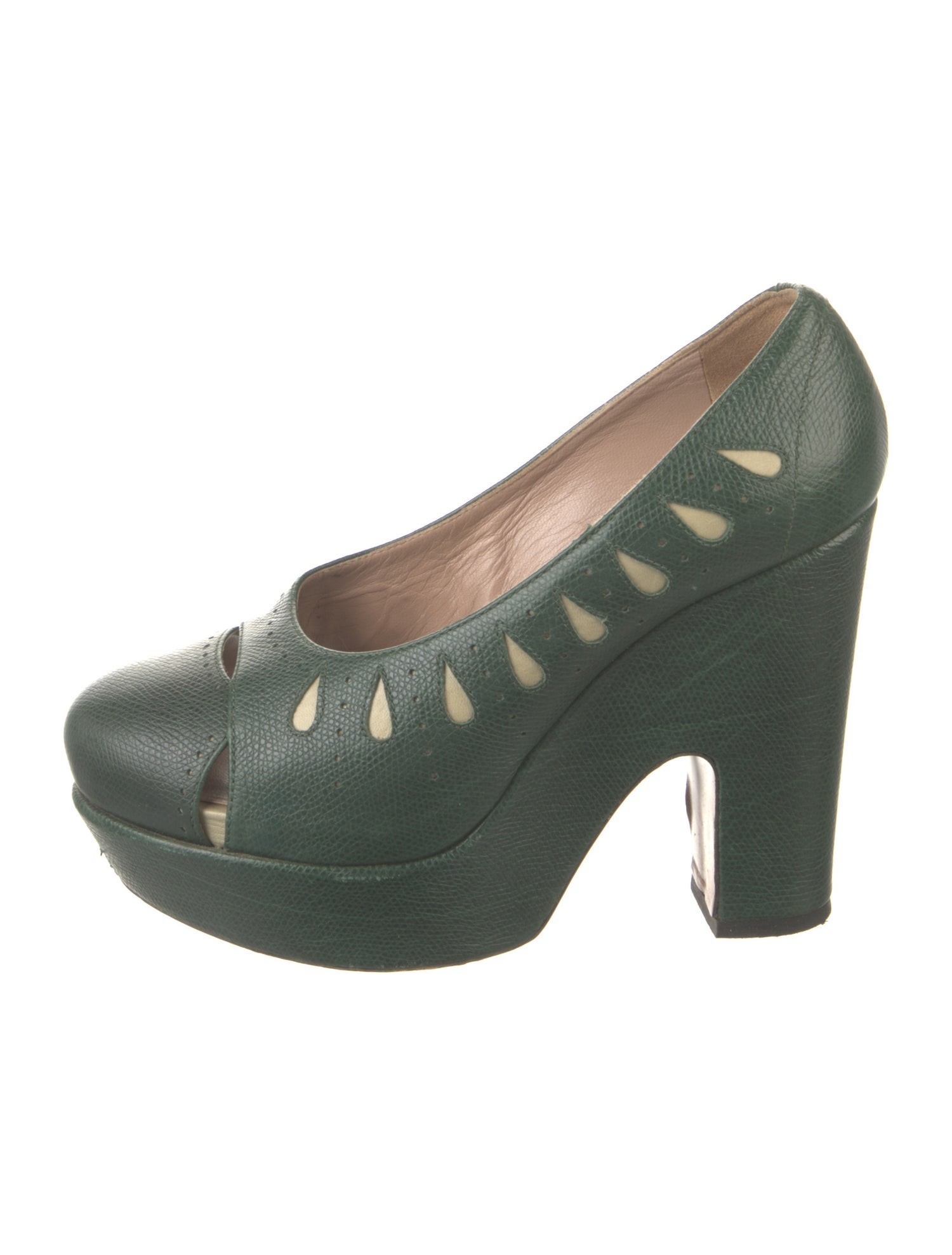 Rochas Leather Cutout Accent Pumps