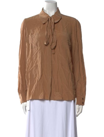 Rochas Silk Long Sleeve Button-Up Top