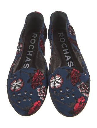 Rochas Floral Print Embroidered Accent Ballet Flats