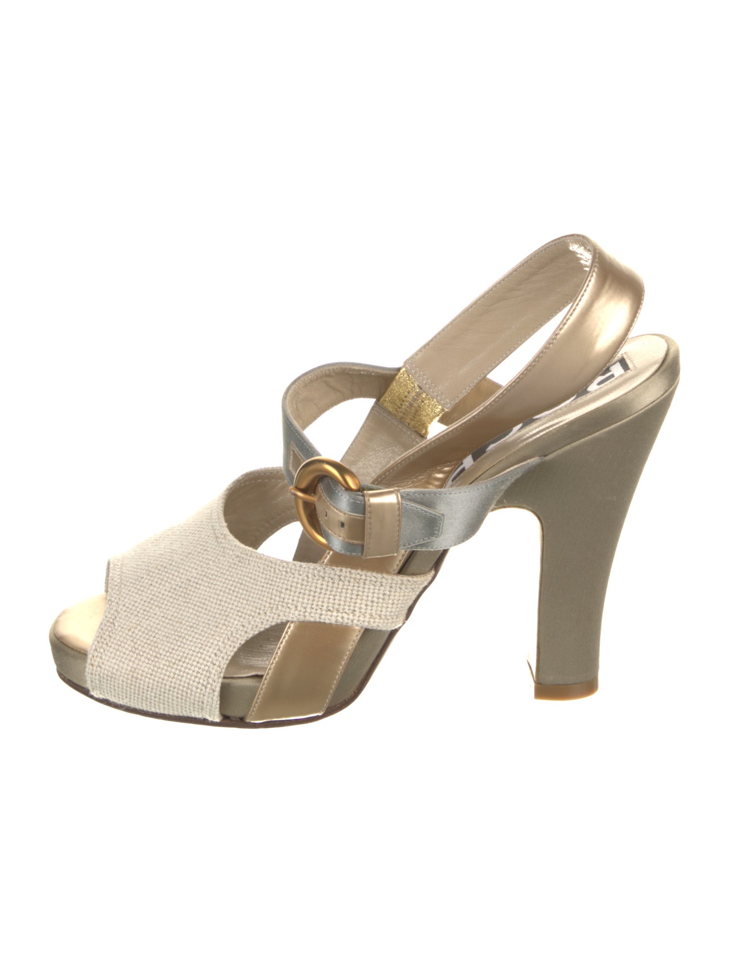 Rochas Canvas Colorblock Pattern Slingback Pumps