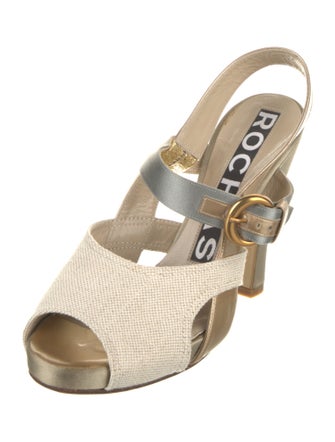 Rochas Canvas Colorblock Pattern Slingback Pumps