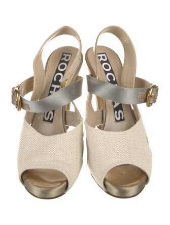 Rochas Canvas Colorblock Pattern Slingback Pumps