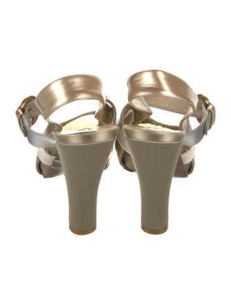 Rochas Canvas Colorblock Pattern Slingback Pumps