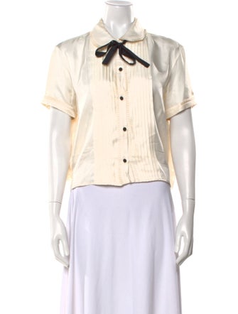 Rochas Silk Short Sleeve Button-Up Top