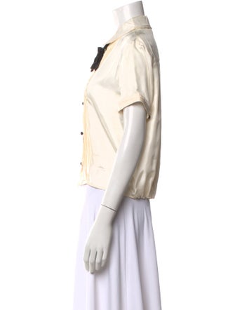 Rochas Silk Short Sleeve Button-Up Top