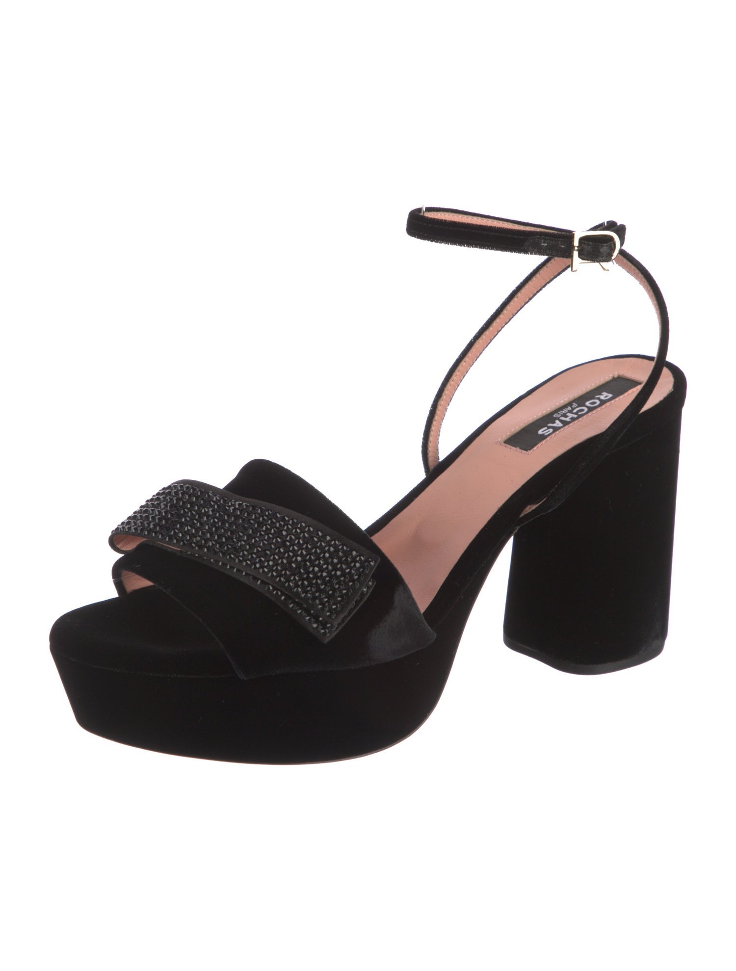 Rochas Velvet Crystal Embellishments Sandals