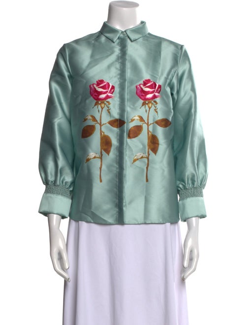 Rochas Floral Print Three-Quarter Sleeve Button-Up Top