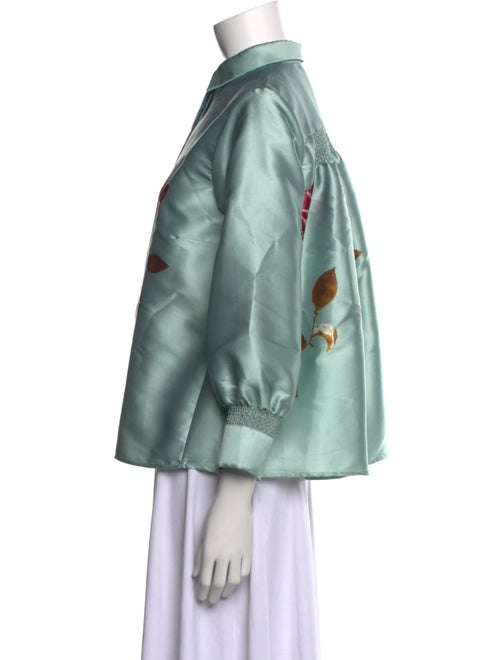 Rochas Floral Print Three-Quarter Sleeve Button-Up Top