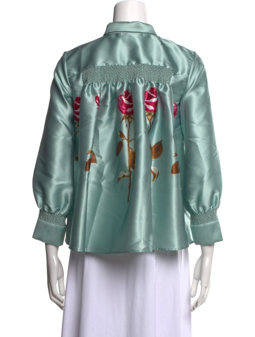 Rochas Floral Print Three-Quarter Sleeve Button-Up Top