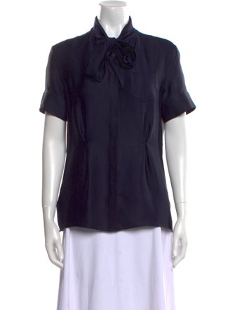 Rochas Silk Short Sleeve Button-Up Top