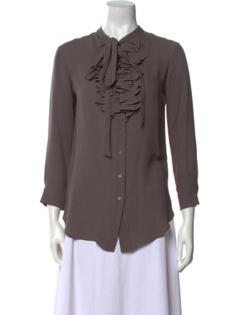 Rochas Silk Tie Neck Button-Up Top