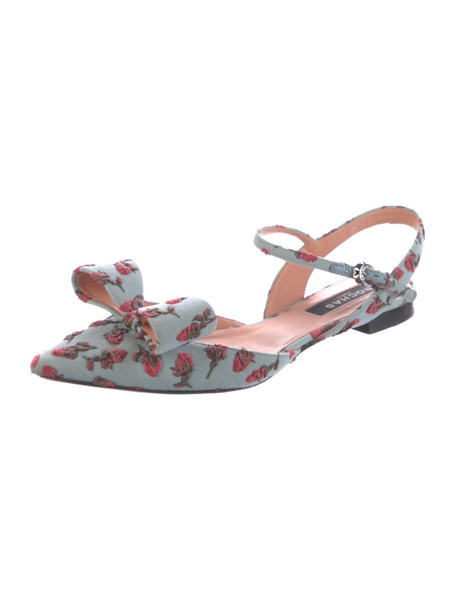 Rochas Floral Print Bow Accents Slingback Flats