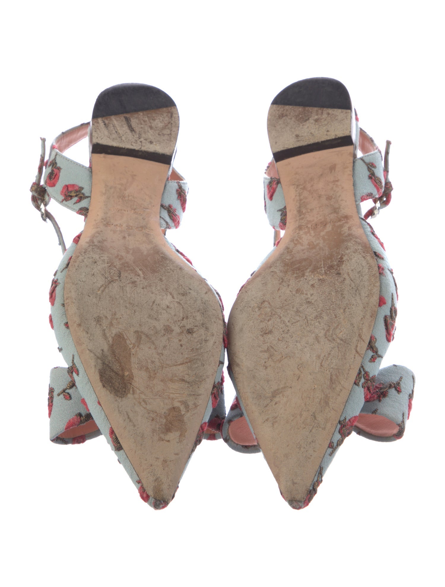 Rochas Floral Print Bow Accents Slingback Flats