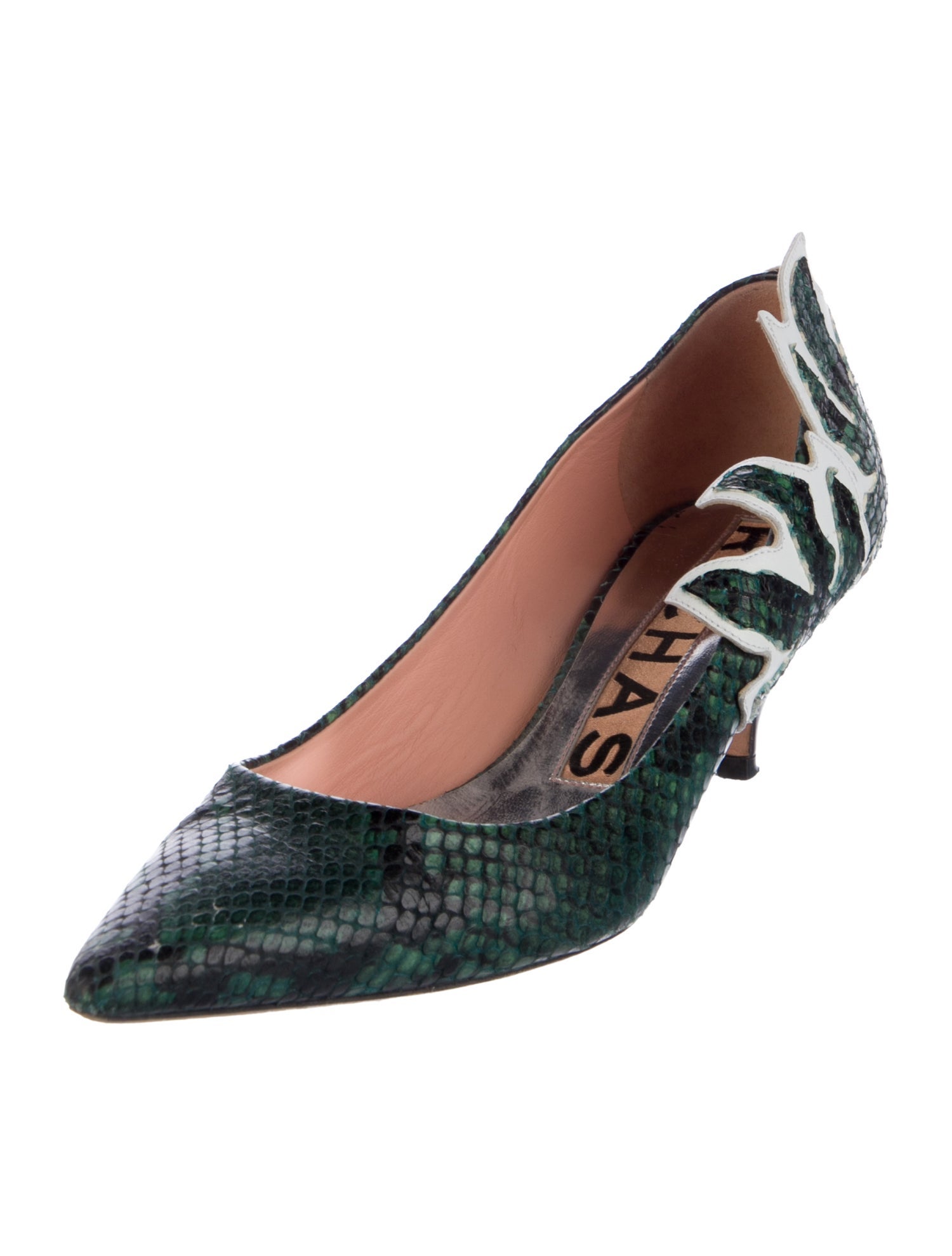 Rochas Snakeskin Animal Print Slingback Pumps
