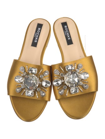 Rochas Satin Crystal Embellishments Slides