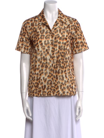Rochas Animal Print Short Sleeve Button-Up Top