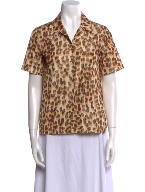 Rochas Animal Print Short Sleeve Button-Up Top