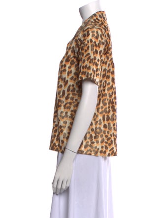 Rochas Animal Print Short Sleeve Button-Up Top