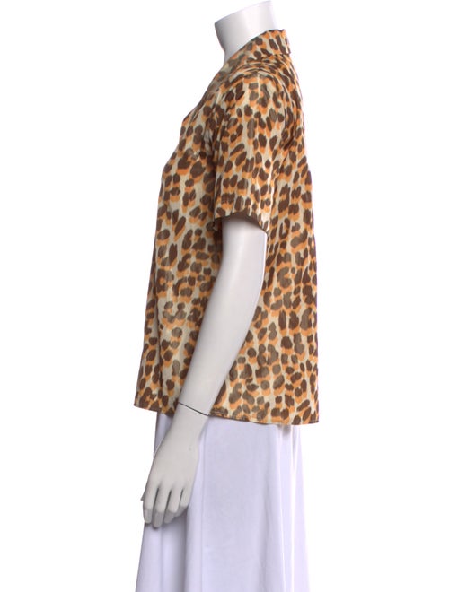 Rochas Animal Print Short Sleeve Button-Up Top