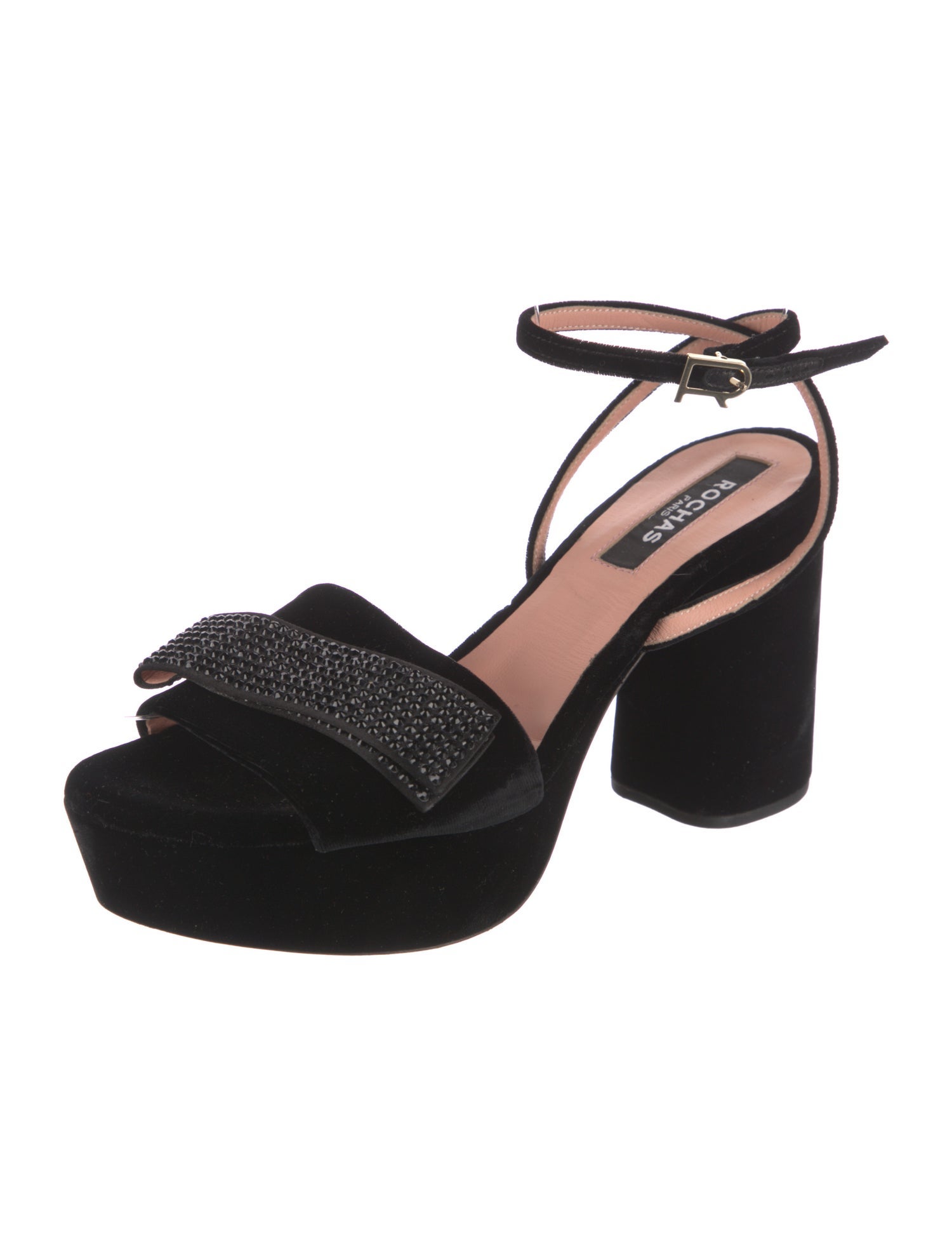 Rochas Velvet Crystal Embellishments Sandals