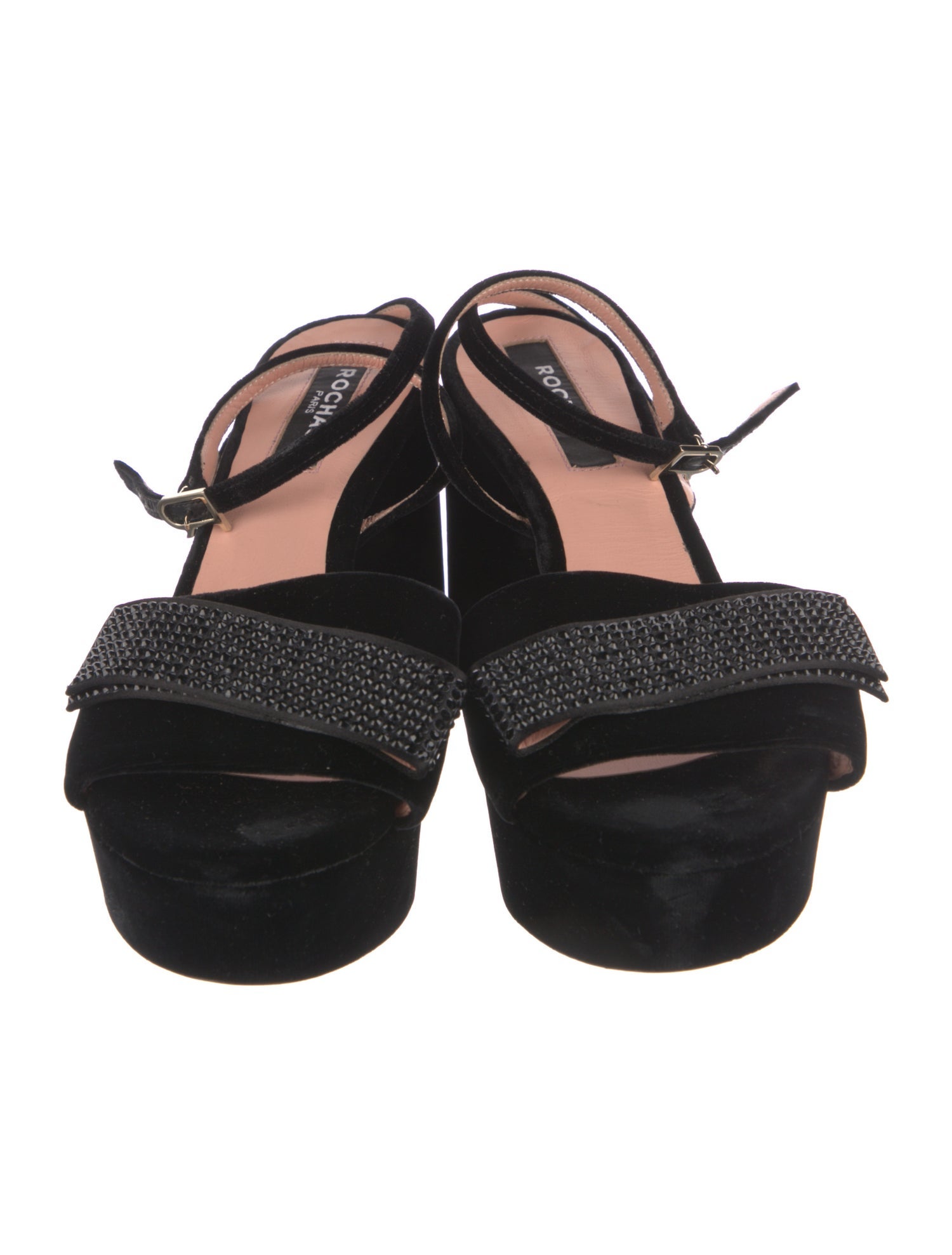 Rochas Velvet Crystal Embellishments Sandals