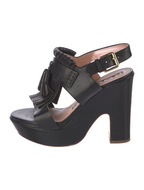 Rochas Leather Tassel Accents Slingback Sandals