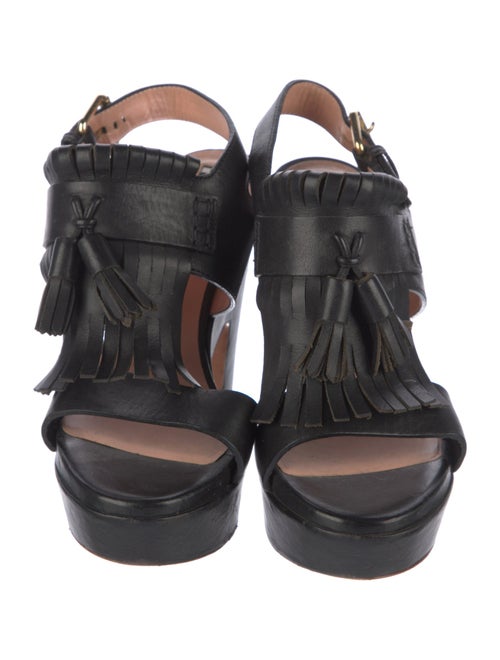 Rochas Leather Tassel Accents Slingback Sandals