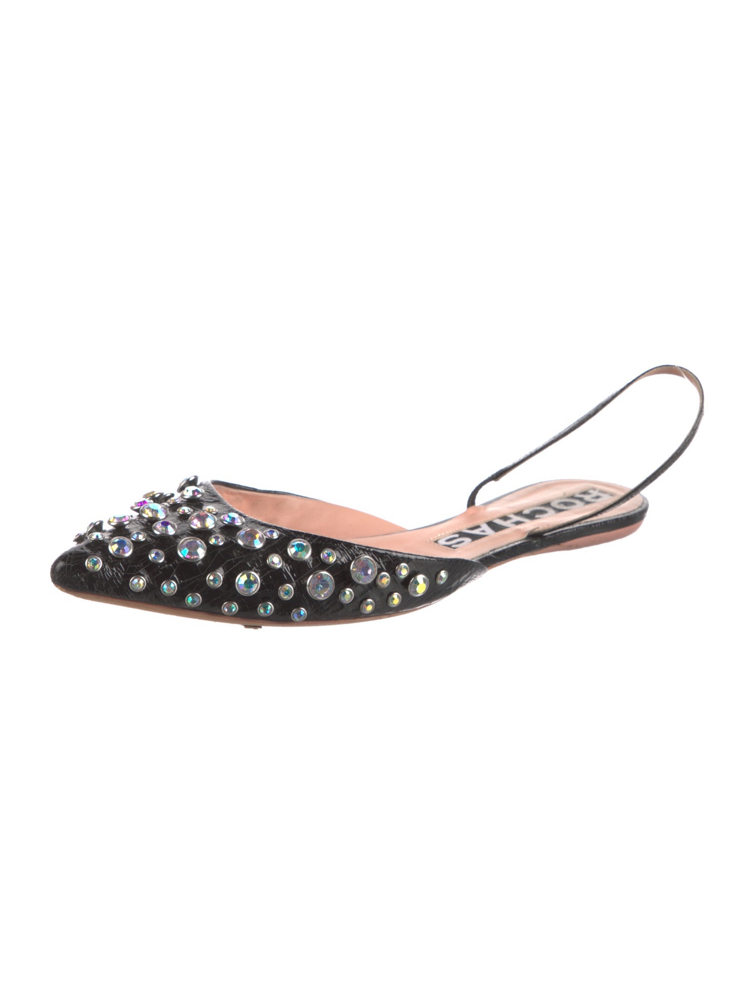 Rochas Patent Leather Crystal Embellishments Slingback Flats
