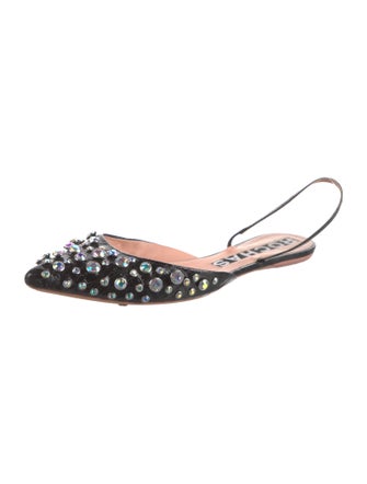 Rochas Patent Leather Crystal Embellishments Slingback Flats